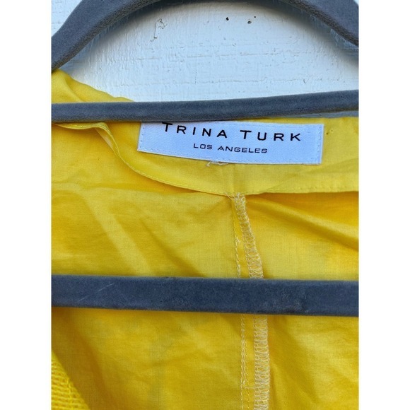Trina Turk Yellow Lace Tunic Dress, 3/4 Sleeves, Lined, Mini Dress, Bell Sleeves - Picture 3 of 4